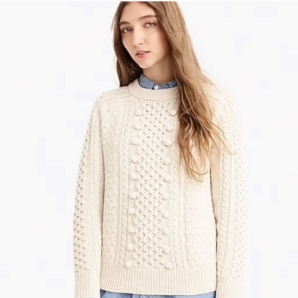 J Crew Popcorn Cable Knit Sweater Cream White